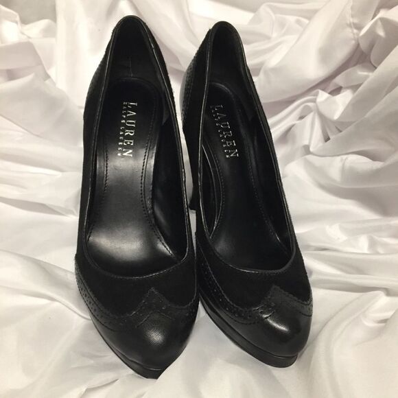 Lauren Ralph Lauren Black Suede and Leather Heels 7B - Picture 2 of 8